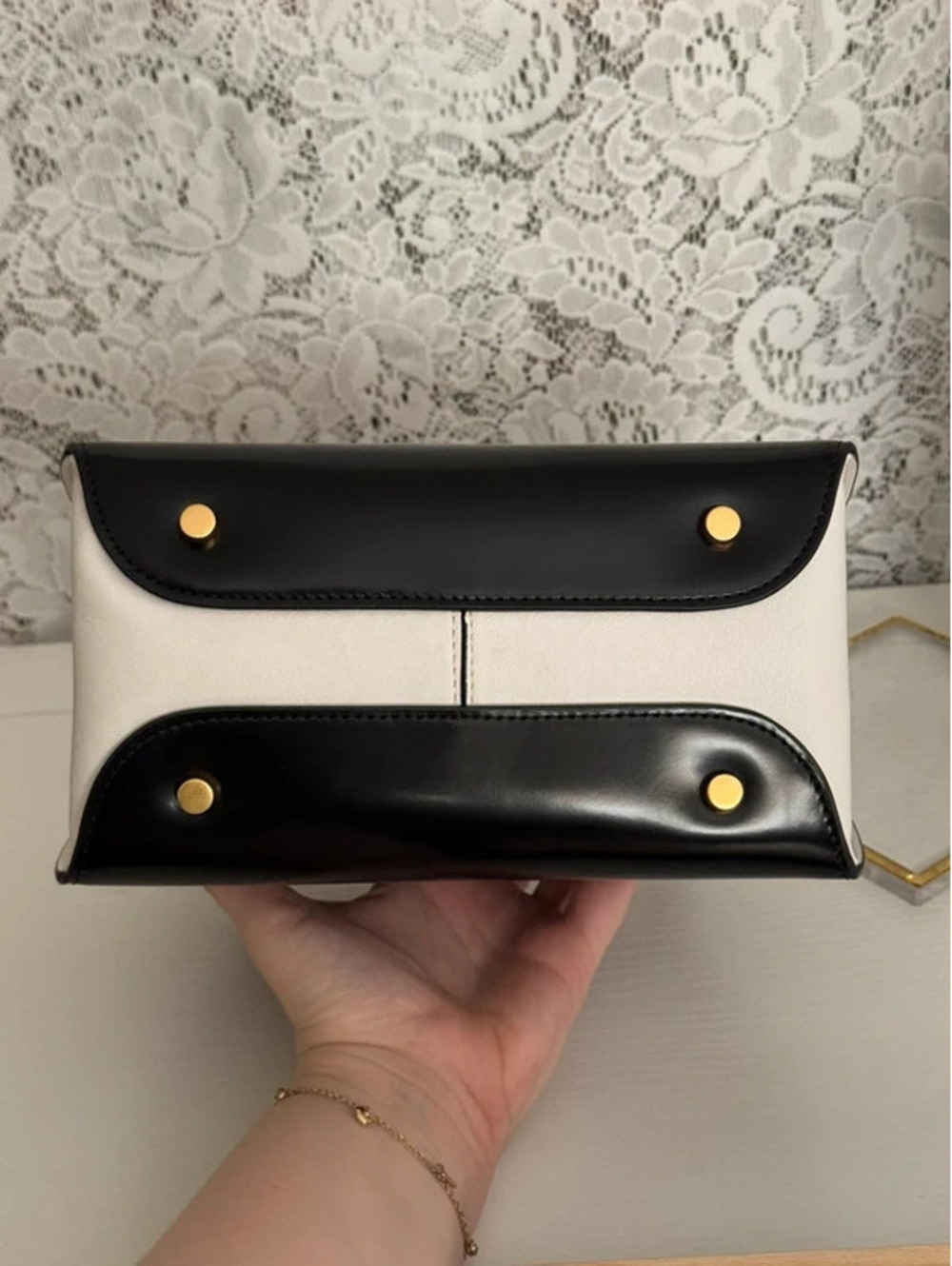 Kate Spade Expo Colorblocked Top Handle Satchel KC937 Black Ivory Leather - Picture 7 of 11